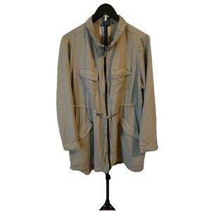 Torrid Size 0 Womens Large Utility Jacket Cinched Tie Waist Pockets Thigh Length